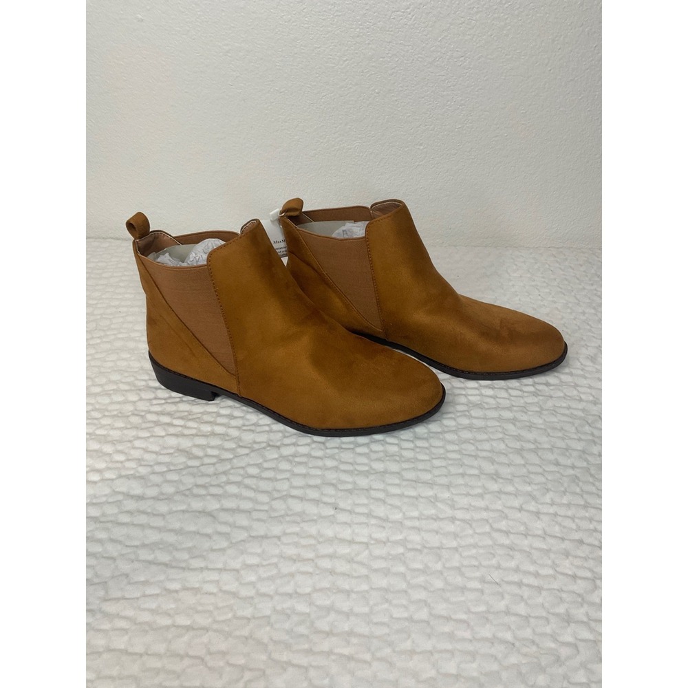 MaxMuxun Women's Tan Suede Chelsea Ankle Booties Elastic Side Flat Heel Size 9 - Picture 4 of 8